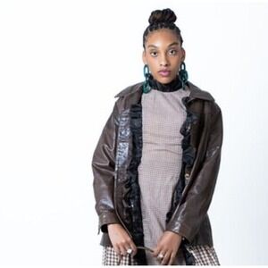 Vakko Jacket Blazer  Size Large Chocolate Brown Leather Retro Style‎